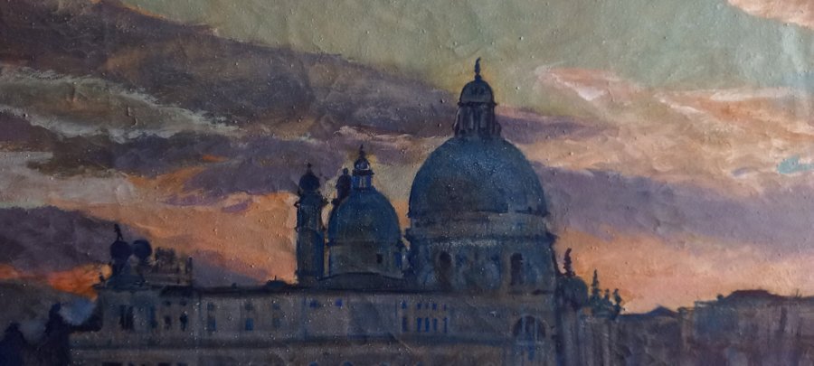 Additional view 4: Impressionism Marine Art Painting Punta Dogana: Sunset Magic by painter Davide Rodoquino acrylic canvas 