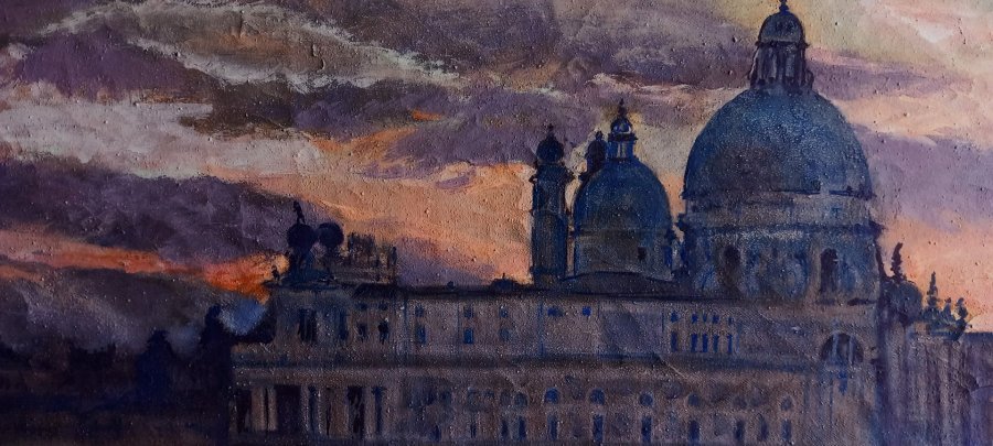 Additional view 5: Impressionism Marine Art Painting Punta Dogana: Sunset Magic by painter Davide Rodoquino acrylic canvas 