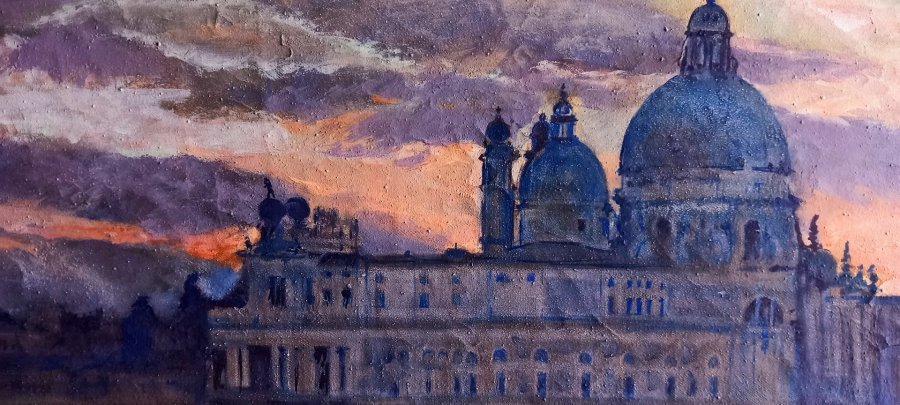 Additional view 6: Impressionism Marine Art Painting Punta Dogana: Sunset Magic by painter Davide Rodoquino acrylic canvas 