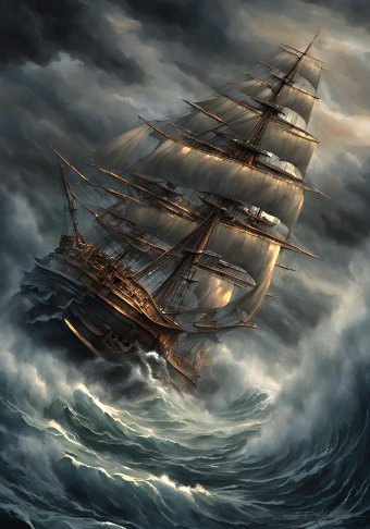 Digital Art "A sailing ship in a storm at sea" by digital artist Krzysztof Lis at Jose Art Gallery