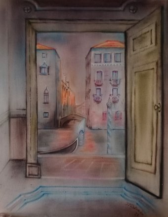 Peinture "Nuances de Venise", peintre Davide Rodoquino encre toile à la Jose Art Gallery