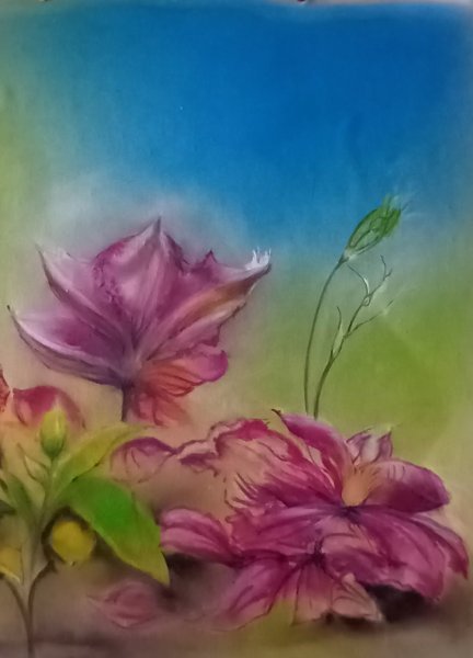 Additional view 1: Impressionism Flower Painting The Happy Family by painter Davide Rodoquino ink canvas 
