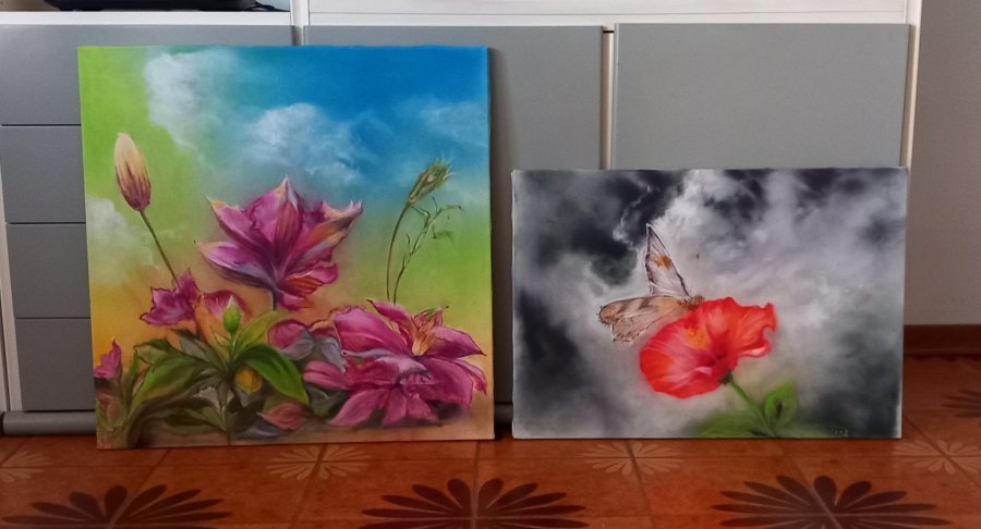Additional view 7: Impressionism Flower Painting The Happy Family by painter Davide Rodoquino ink canvas 