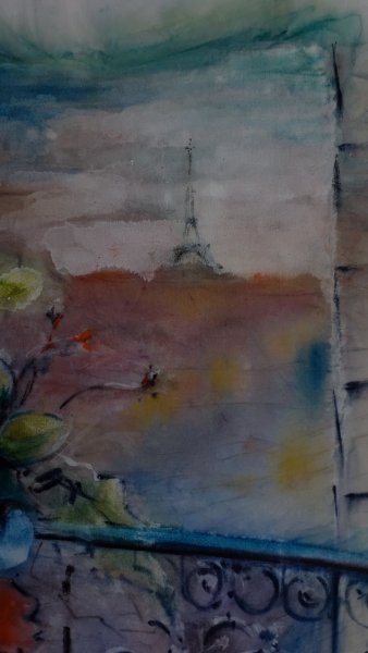 Additional view 2: Impressionism Cityscapes Painting Terrace in Paris by painter Davide Rodoquino ink canvas 