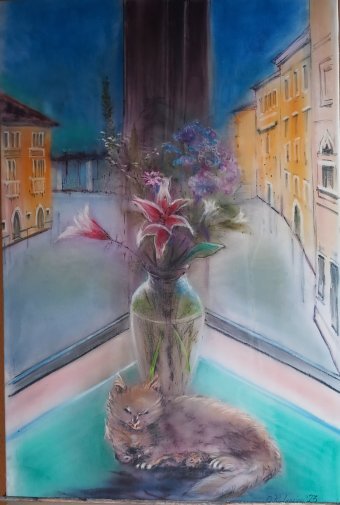 Painting "Evening quiet" by painter Davide Rodoquino ink canvas at Jose Art Gallery