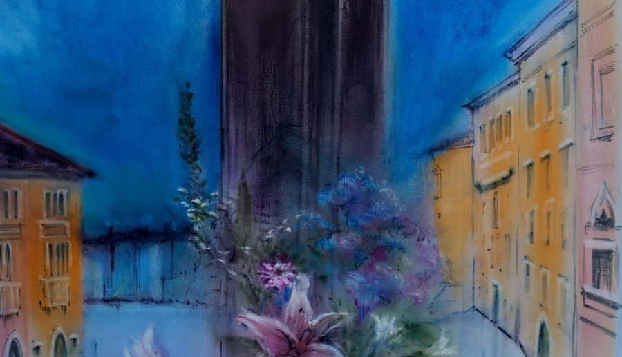 Additional view 3: Impressionism Cityscapes Painting Evening quiet by painter Davide Rodoquino ink canvas 