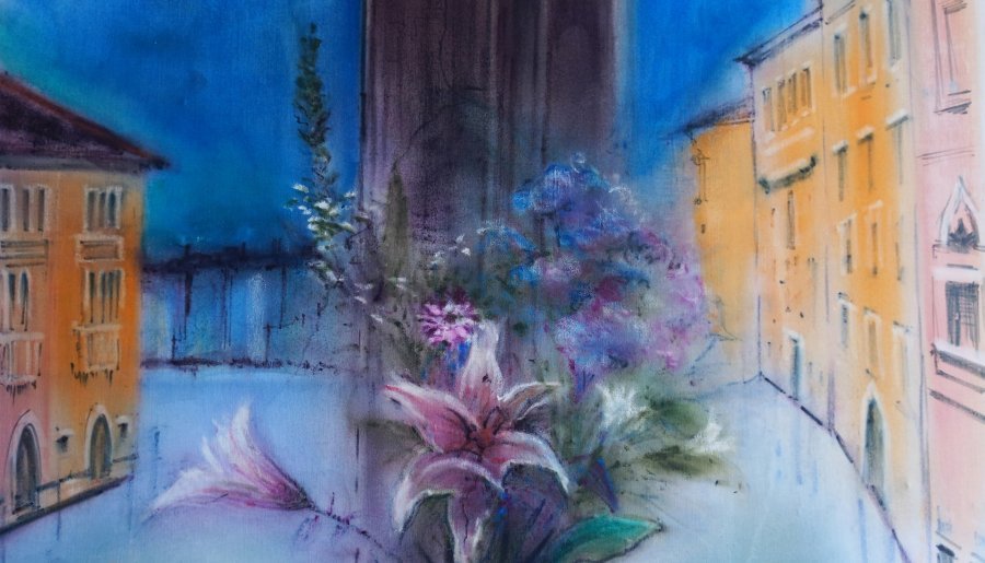 Additional view 4: Impressionism Cityscapes Painting Evening quiet by painter Davide Rodoquino ink canvas 