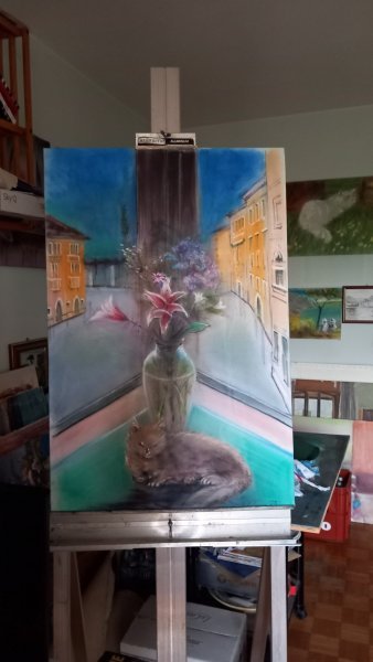 Additional view 8: Impressionism Cityscapes Painting Evening quiet by painter Davide Rodoquino ink canvas 
