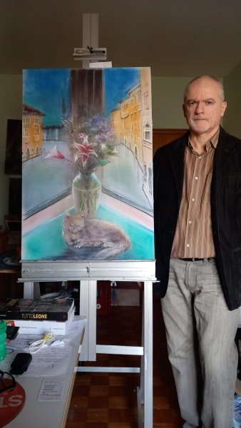 Additional view 9: Impressionism Cityscapes Painting Evening quiet by painter Davide Rodoquino ink canvas 