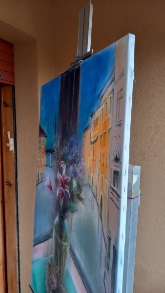 Additional view 10: Impressionism Cityscapes Painting Evening quiet by painter Davide Rodoquino ink canvas 