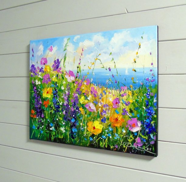 Wildflowers by the sea Painting by Olha Darchuk