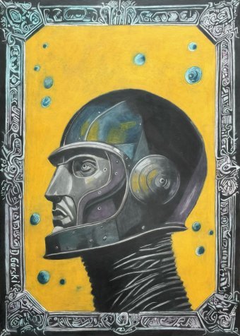 Painting "White Knight: Contrast and Technology" by painter Dariusz Górski acrylic paper at Jose Art Gallery