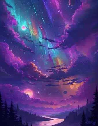 Arte digital "Río Cósmico: Luz de la Galaxia", artista digital Viktoriya Denisenko en Jose Art Gallery