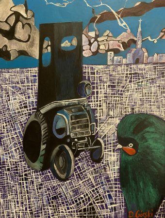 Painting "Village" by painter Dariusz Górski acrylic paper at Jose Art Gallery