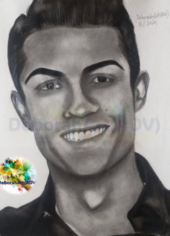 Graphique "Portrait de Christiano Ronaldo", illustrateur anne doris vital charbon papier à la Jose Art Gallery