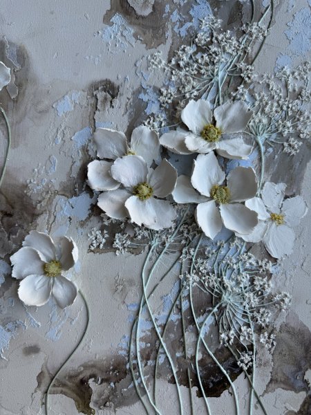 Additional view 4: Contemporary Art Landscape Painting White Anemones: Nature's Elegance by painter Olga Markova mixed method plaster 