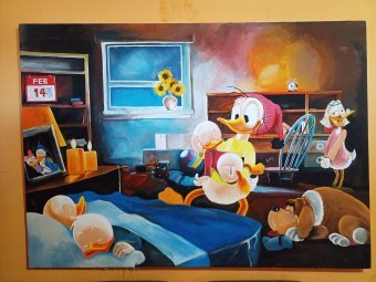 Pintura "Hora de dormir para niños", pintor Cof acuarela lienzo en Jose Art Gallery