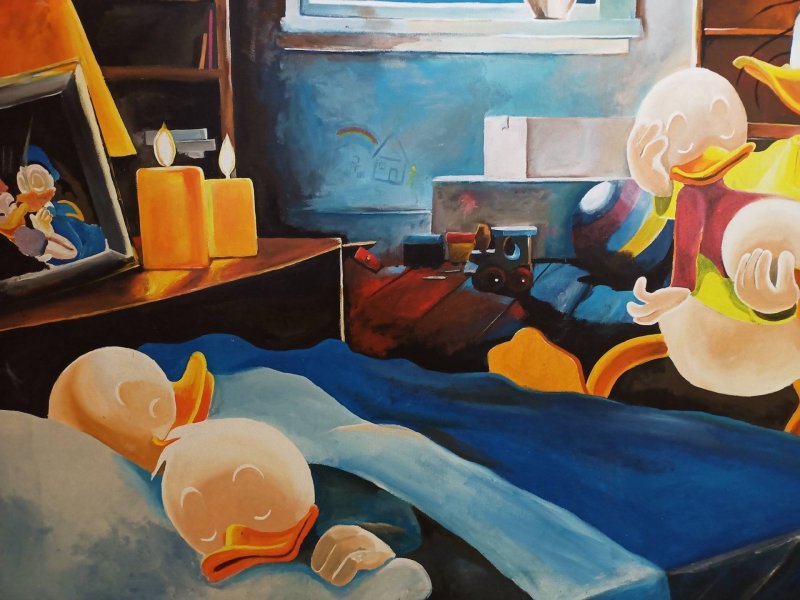 Imagen adicional 1: Posimpresionismo Paisaje urbano Pintura "Hora de dormir para niños", pintor Cof acuarela lienzo 