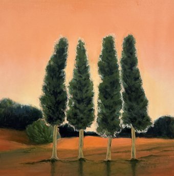 Pintura "Paisaje de cipreses al amanecer", pintor Iryna Bondar acrílico lienzo en Jose Art Gallery