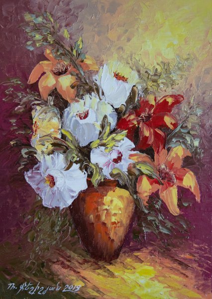 Импрессионизм Цветочный Живопись "Лили" живописец Mher Gevorgyan масло холст 