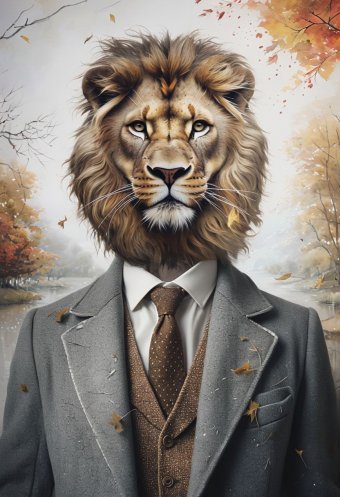 Arte digital "Retrato de un depredador: la magia del león", artista digital Viktoriya Denisenko en Jose Art Gallery
