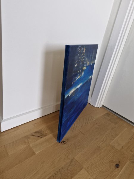 Additional view 1: Contemporary Art Marine Art Painting Midnight City Waterfront Views by painter Aase Lind acrylic canvas 