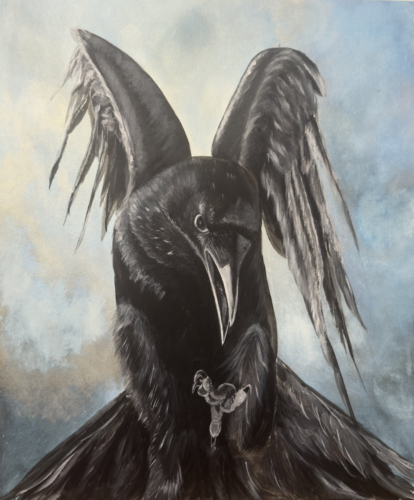 The Raven in Flight of Riddles Painting by Anna Chekus