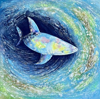 Pintura "Tiburón símbolo de aguas profundas", pintor Yuliia Kiselova técnica mixta lienzo en Jose Art Gallery