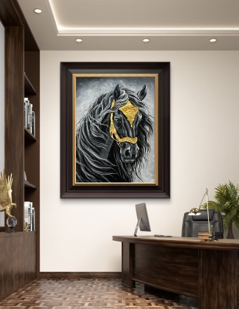 Painting "Horse in gold" by painter Olena Iljin acrylic plaster at Jose Art Gallery