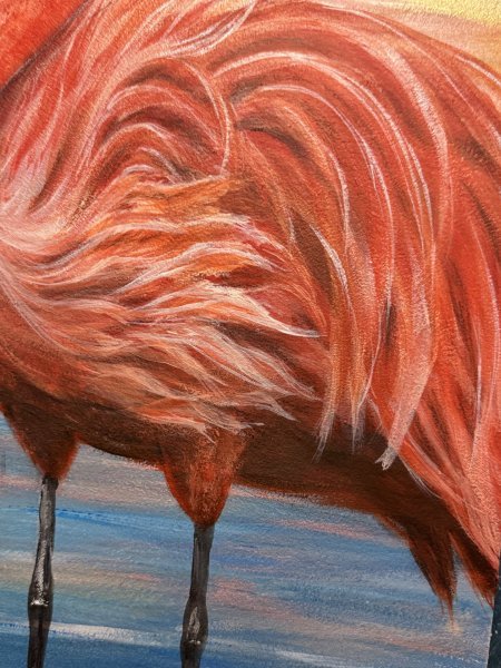 Immagine aggiuntiva 2: Surrealismo Animalistico Grafica "Fenicotteri al tramonto: la magia della fauna selvatica", illustratore Anna Chekus acrilico cartone 
