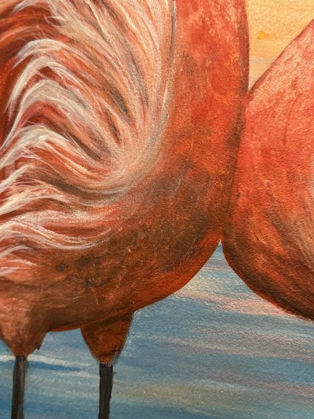 Immagine aggiuntiva 5: Surrealismo Animalistico Grafica "Fenicotteri al tramonto: la magia della fauna selvatica", illustratore Anna Chekus acrilico cartone 