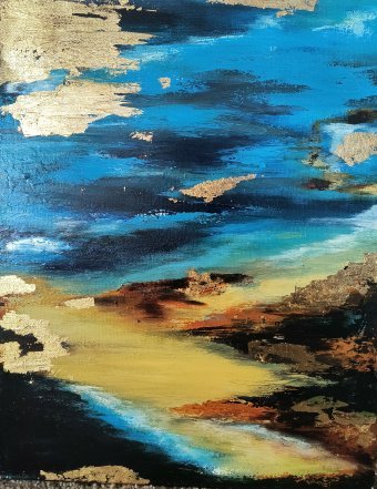 Painting "Beachside Blues Abstract" by painter Naina's canvas acrylic canvas at Jose Art Gallery