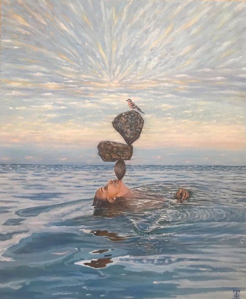 Additional view 1: Expressionism Marine Art Painting Balance of mental equilibrium by painter Tamara Shemiakina oil canvas 