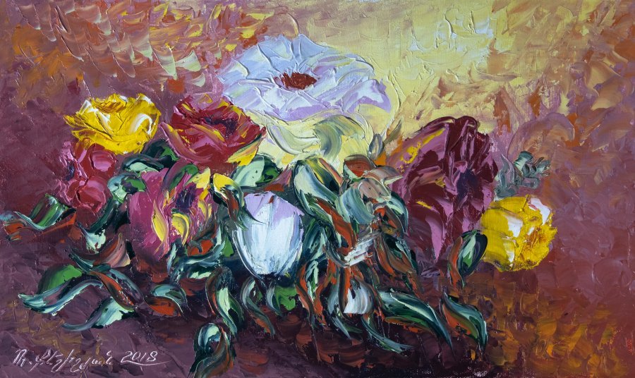 Импрессионизм Цветочный Живопись "Цветы" живописец Mher Gevorgyan масло холст 