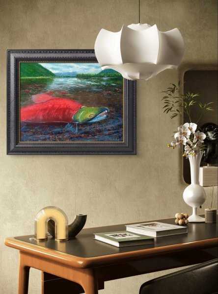 Imagen adicional 2: Fotorrealismo Animalista Pintura "El último camino del salmón", pintor ArKo óleo lienzo 