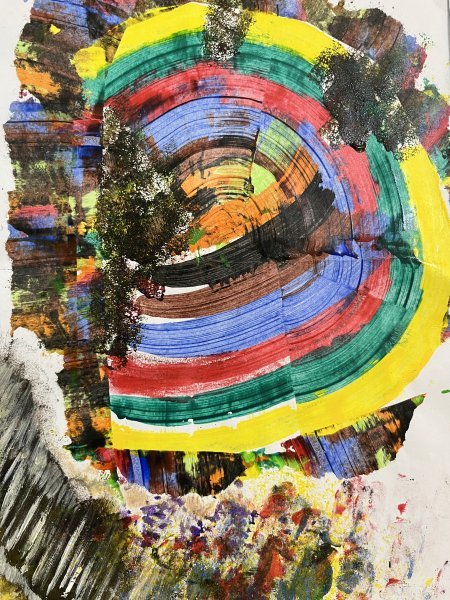 Minimalisme Mythologique Peinture "Mosaïque de couleurs mythiques" peintre Wahaj Rehan acrylique papier 