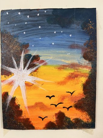 Painting "Evening Retreat Vintage Stars" by painter Wahaj Rehan acrylic cardboard at Jose Art Gallery