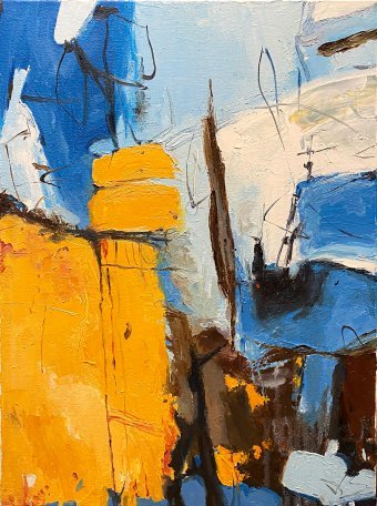 Painting "Blue-yellow" by painter Oleksandra Karaulna oil canvas at Jose Art Gallery