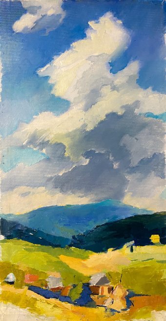 Painting "Mountain Trip" by painter Oleksandra Karaulna oil canvas at Jose Art Gallery