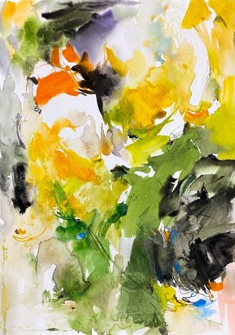 Painting "Colors and Lines: The Power of Yellow" by painter Oleksandra Karaulna watercolor paper at Jose Art Gallery