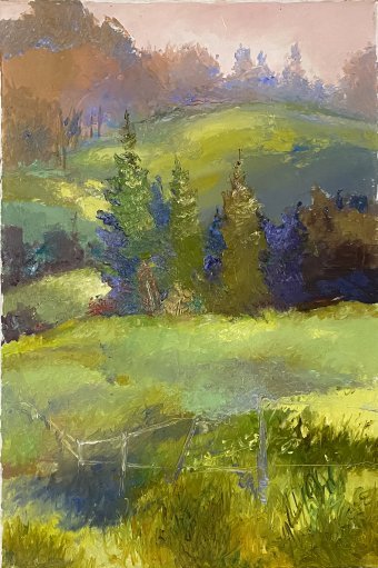 Painting "Green Oasis" by painter Oleksandra Karaulna oil canvas at Jose Art Gallery