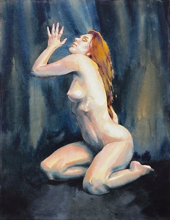 Painting "Moments of Desire" by painter Oleksandra Karaulna watercolor paper at Jose Art Gallery