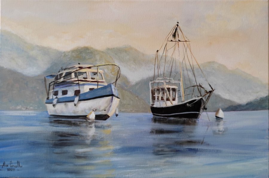 Realism Marine Art Painting Horizon of Calm by painter Alex Carvalho acrylic canvas 