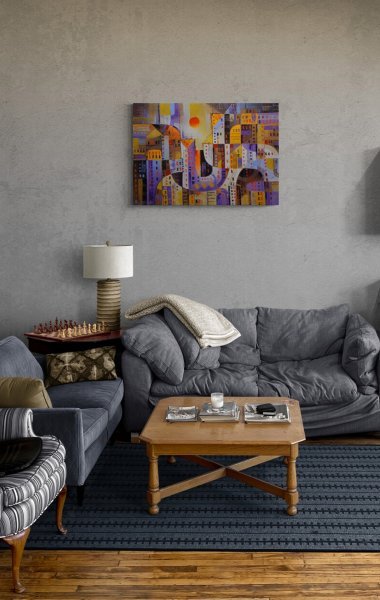 Additional view 4: Abstract Interior Painting Urban sunset by painter Serhii Voichenko oil canvas 