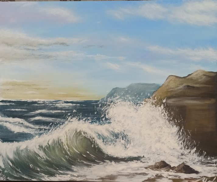Impressionism Marine Art Painting Crashing waves by painter Zemfir acrylic canvas 