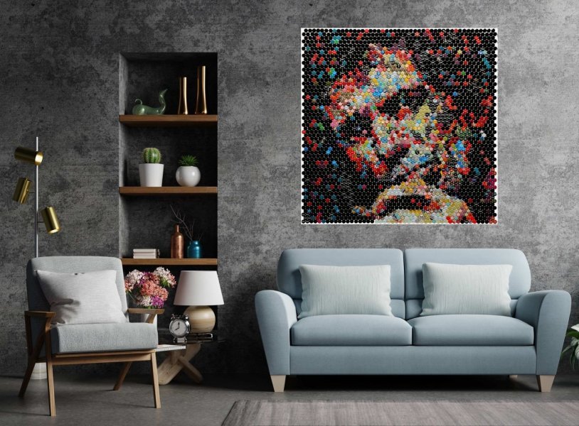 Imagen adicional 1: Abstracción Retrato Escultura "Keith Richards Nuevo: Un retrato hecho con una tapa de botella", escultor Henning Leuschner Mezcla 