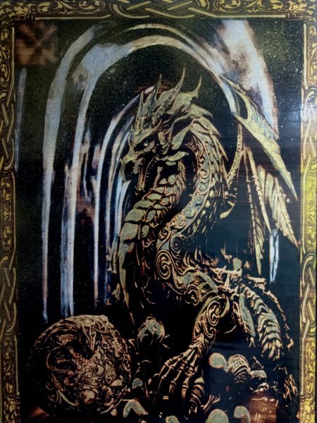 Realism Mythological Painting Dragon and Wealth Magic by painter BURNING BEAUTY mixed method wood 