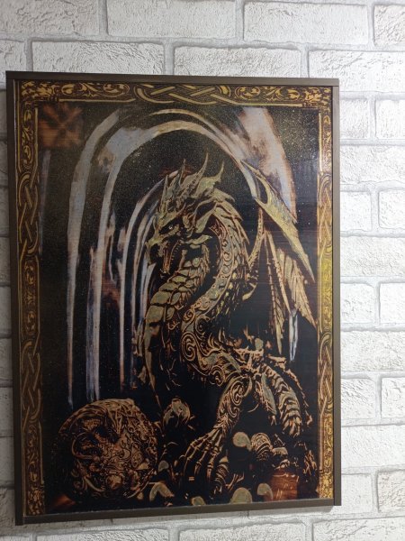 Additional view 1: Realism Mythological Painting Dragon and Wealth Magic by painter BURNING BEAUTY mixed method wood 