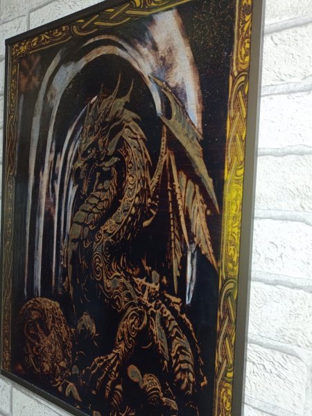 Additional view 6: Realism Mythological Painting Dragon and Wealth Magic by painter BURNING BEAUTY mixed method wood 