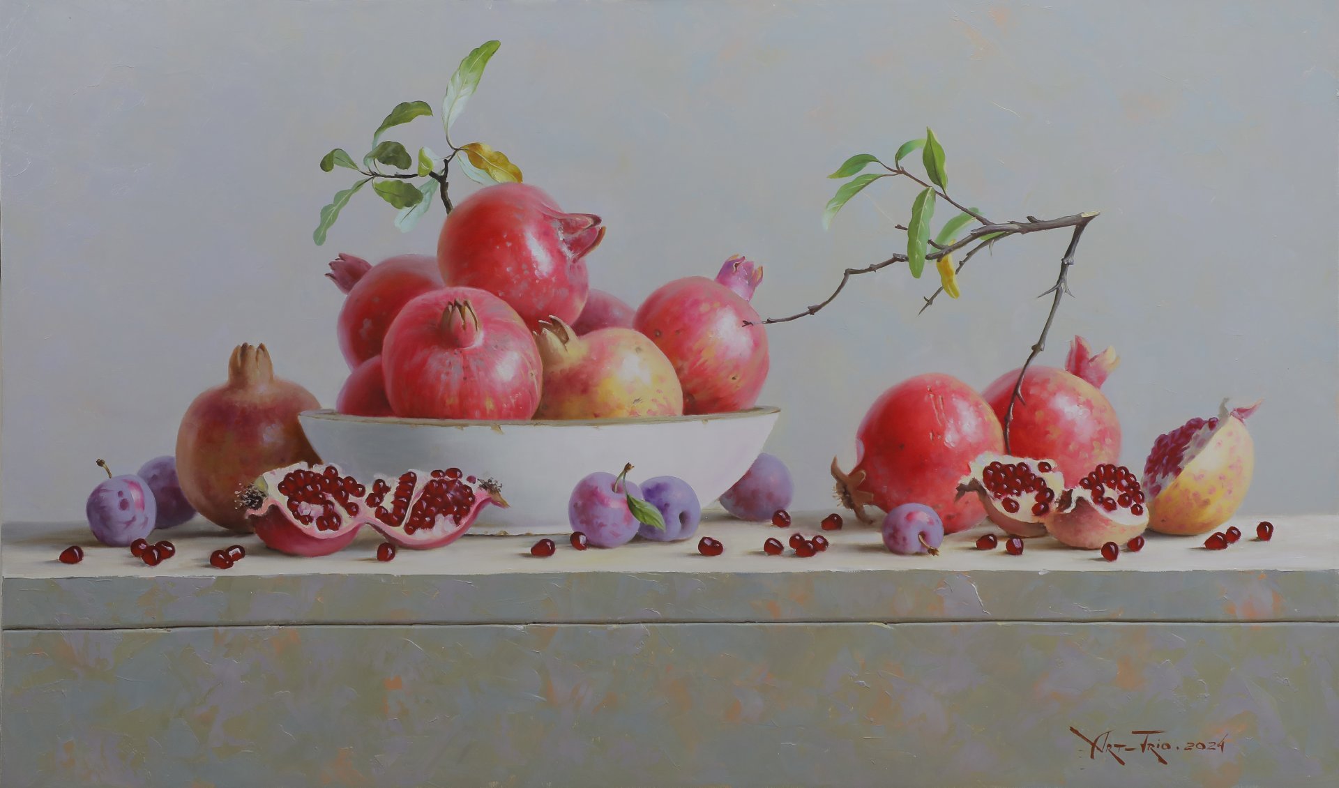 Ruby pomegranate with amethyst Painting by Art Trio